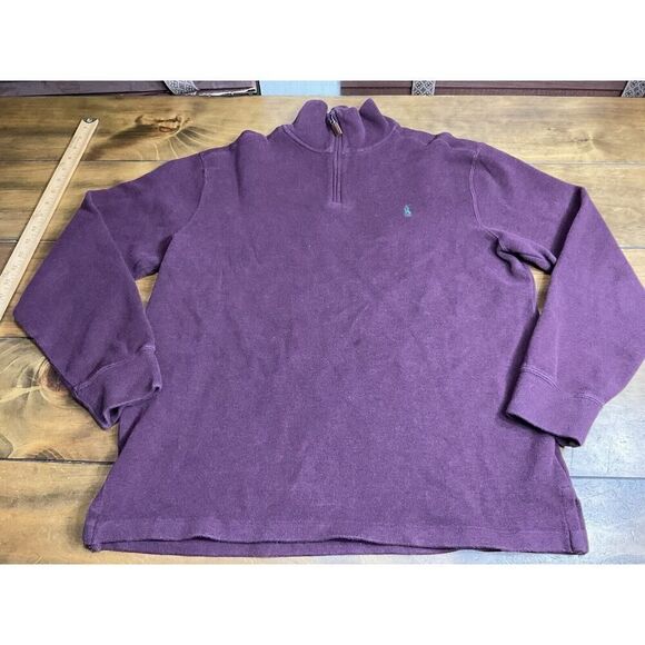 Polo Ralph Lauren Men’s Pullover Sweater Maroon Green 100% Cotton 1/4 Zip Sz L - Picture 1 of 7